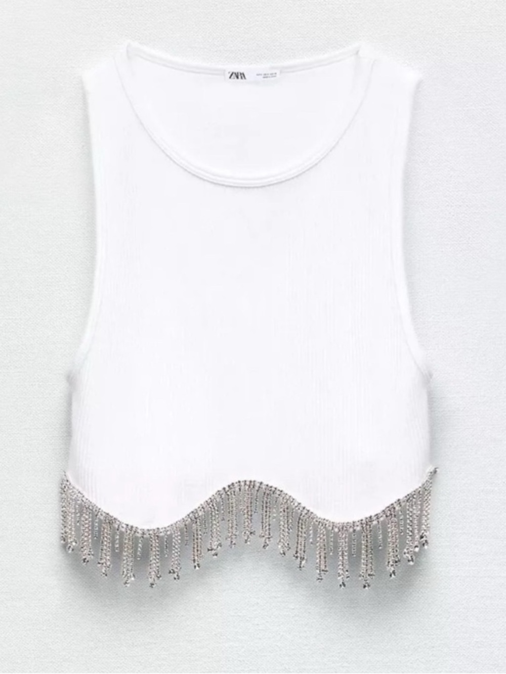Zara white ribbed rhinestone crop tank top XS-S